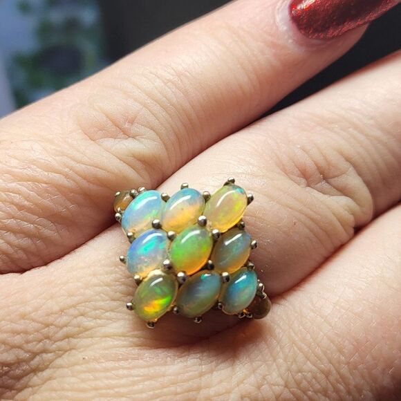 Ethiopian Welo Opal Sterling Silver Cluster Ring - Picture 2 of 7